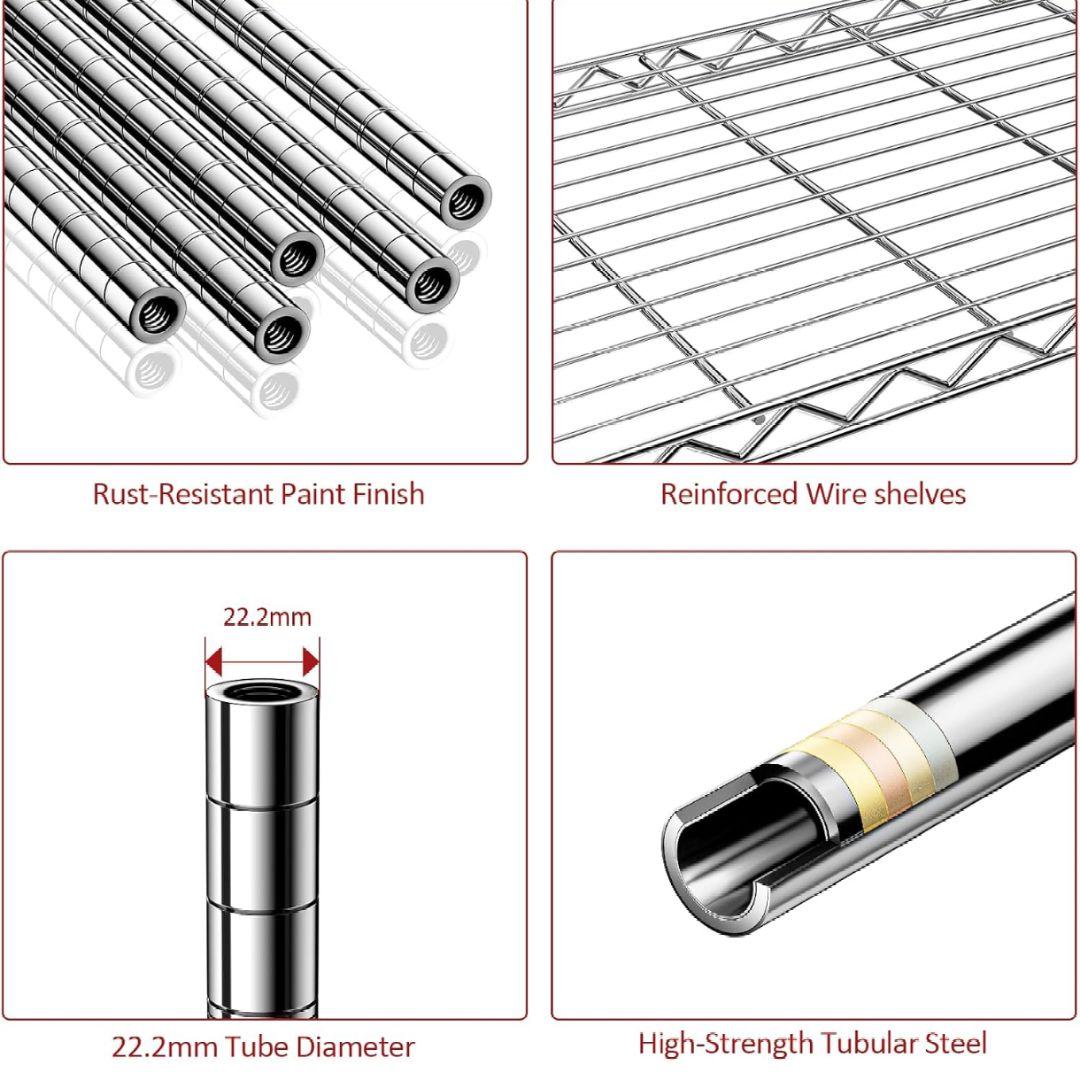 スチールラック 5段 キャスター付 収納棚 頑丈 ワイヤーシェルフ メタルラック