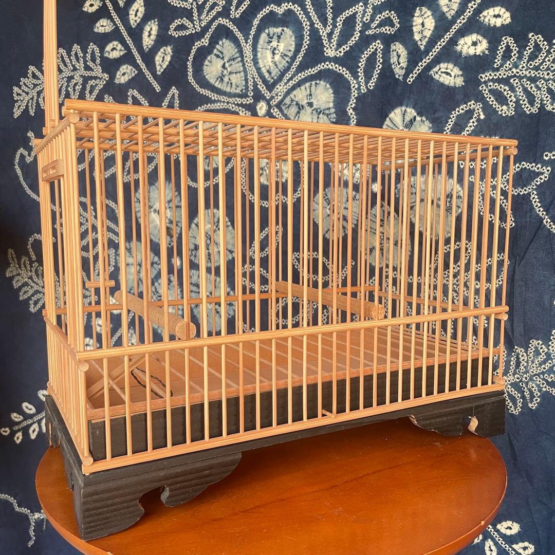 【新品未使用】レトロ　竹製 鳥籠　とりかご　竹細工　伝統品 メジロ籠　猫足