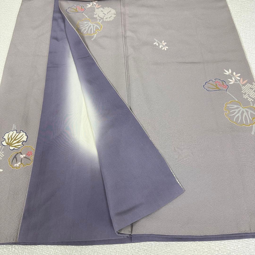 く*る様 小紋　袷　正絹　草木模様　飛び柄　藤鼠色　身丈170裄72トールサイズ