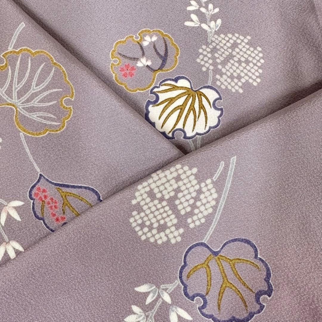 く*る様 小紋　袷　正絹　草木模様　飛び柄　藤鼠色　身丈170裄72トールサイズ