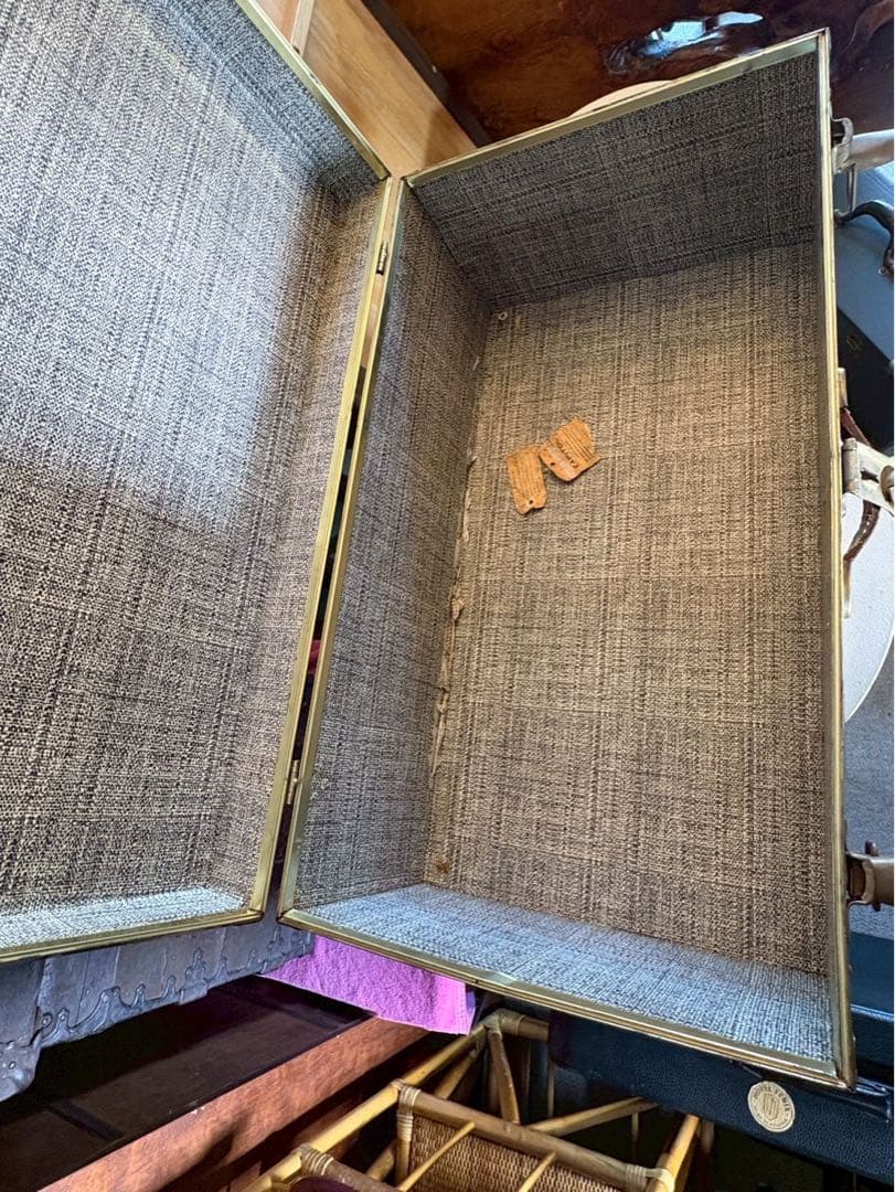 1950-60s アメリカ製 大型スチーマートランク 実使用タグ付　鍵付き