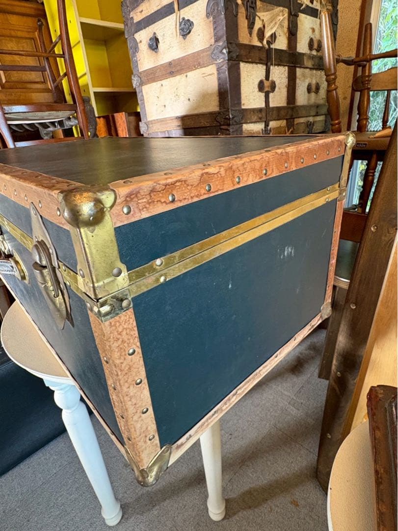 1950-60s アメリカ製 大型スチーマートランク 実使用タグ付　鍵付き