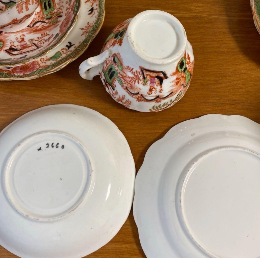 英国窯初期のアンティーク　カップ　ソーサー　プレート　シノワズリ c1880