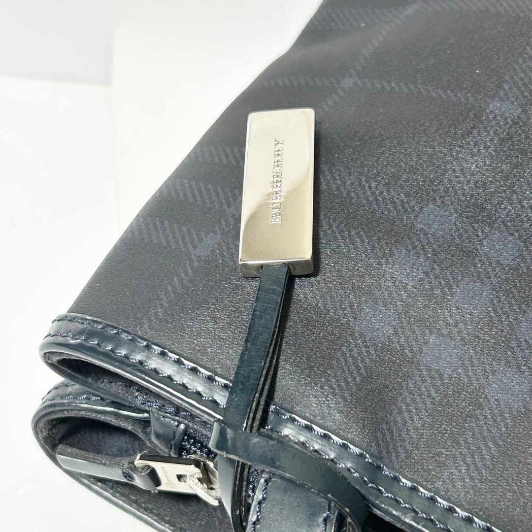 バーバリー ノバチェック PVC レザー ハンドバッグ トートバッグ ネイビー