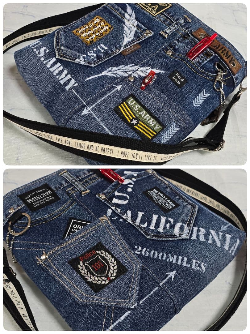 大きめ デニムリメイクバッグ ファスナー ＆ カジュアルサコッシュ 2点