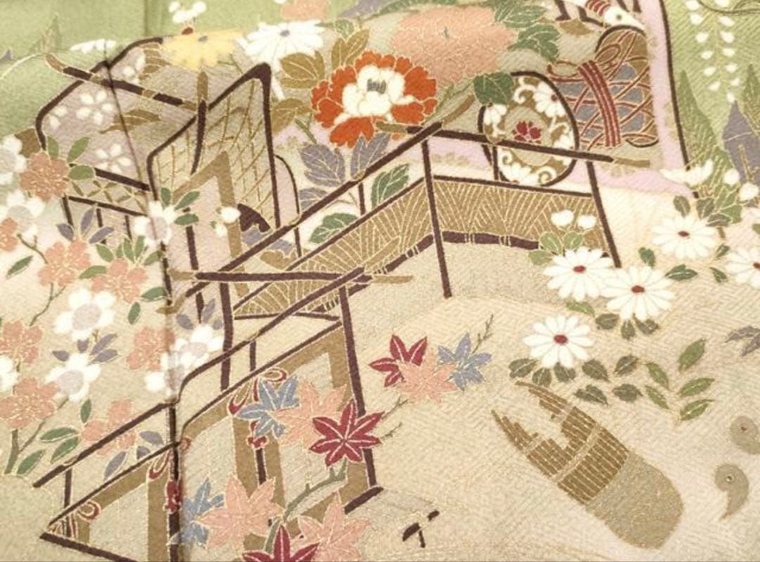 新春特別価格❗️3000円引き♦️4点フルセット　正絹訪問着　袋帯　帯揚げ　帯締め