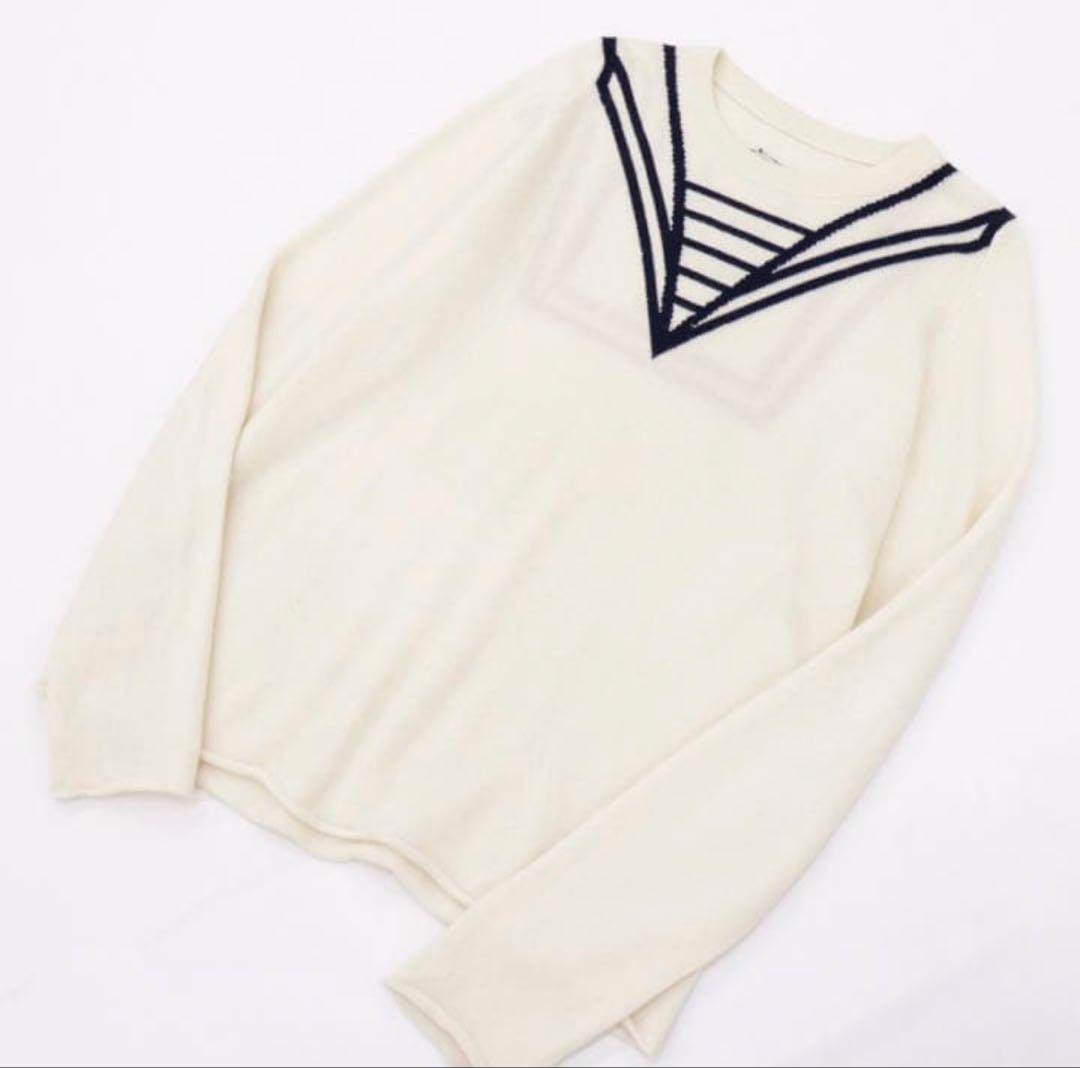 ミ*ク様 ルシアンペラフィネ セーラーカラーだまし絵 スカル　カシミヤクルーネッ