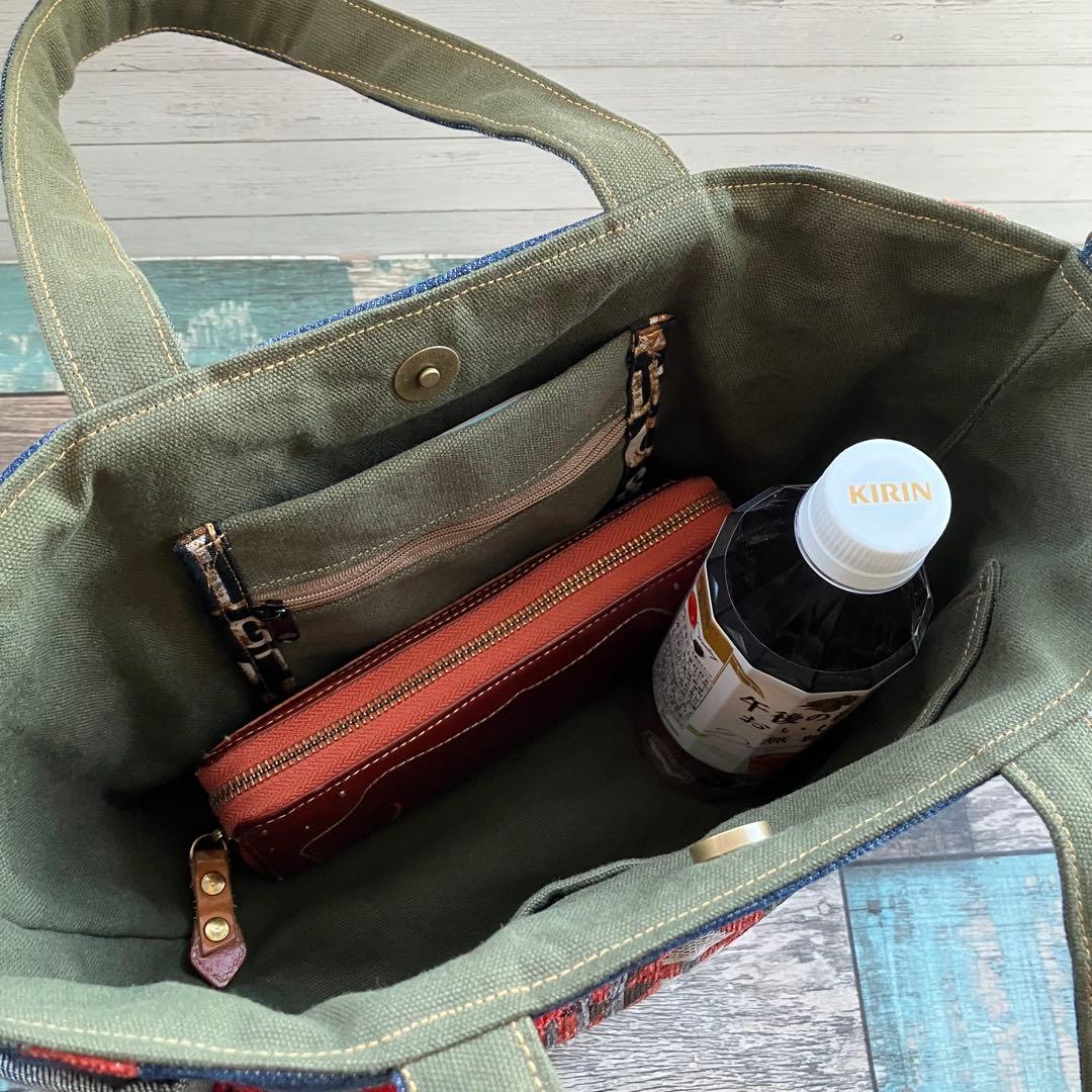 ◆デニム×ネイティヴ柄◆サイドポケット付き トートバッグ 他2点