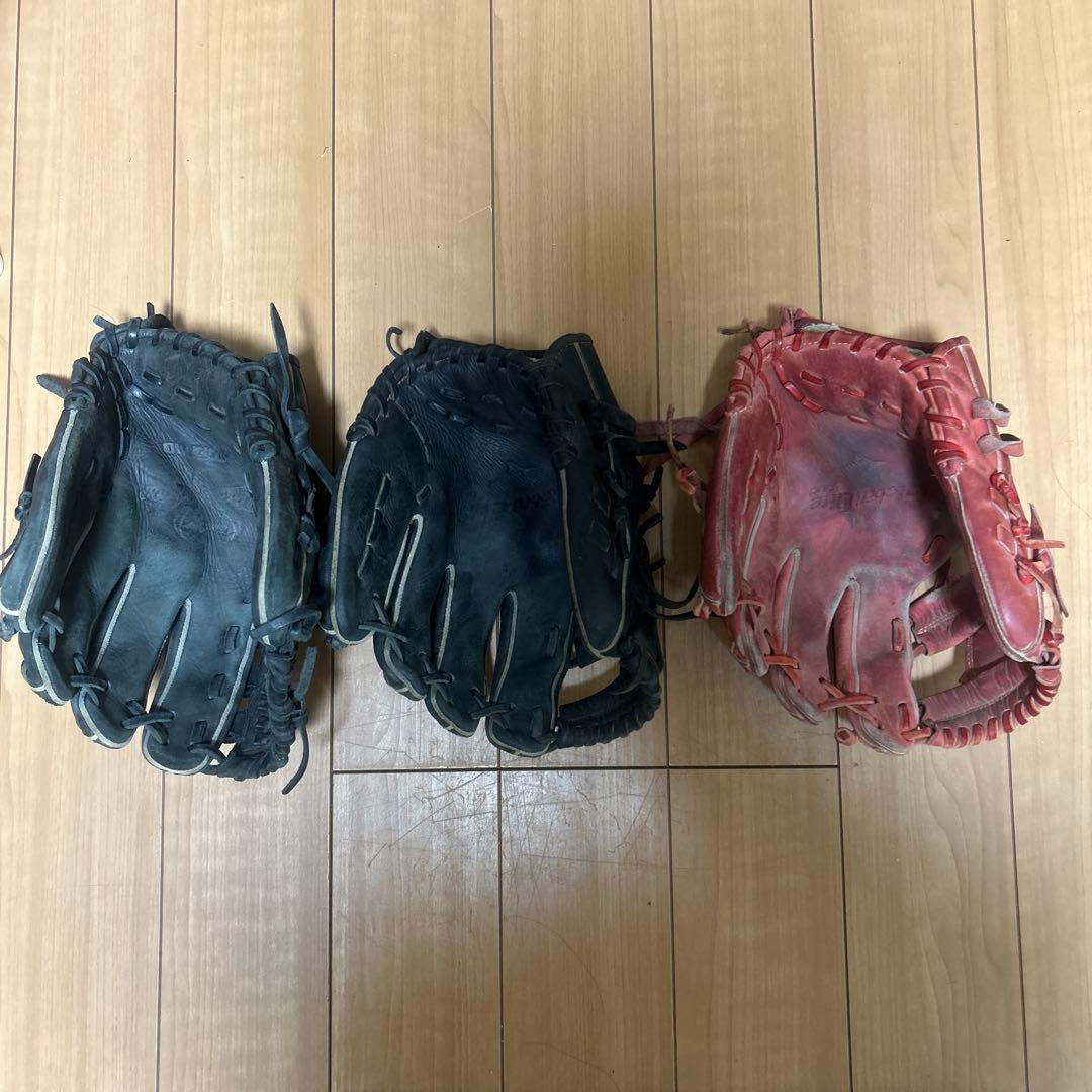 軟式野球グローブ赤黒MIZUNOグローブ3個セット