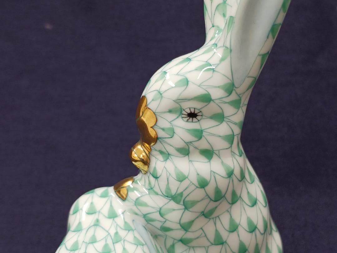 〔値下げ‼〕【HEREND】ヘレンド/フィギュリン うさぎペア　グリーン