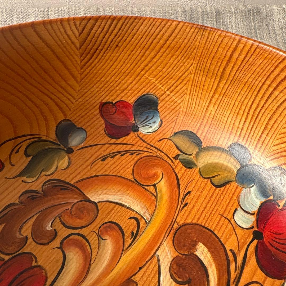 ノルウェー 木製 手描き ボウル ローズマリング 北欧ヴィンテージ