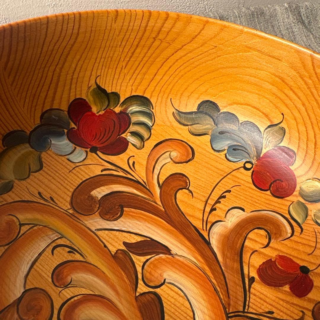 ノルウェー 木製 手描き ボウル ローズマリング 北欧ヴィンテージ