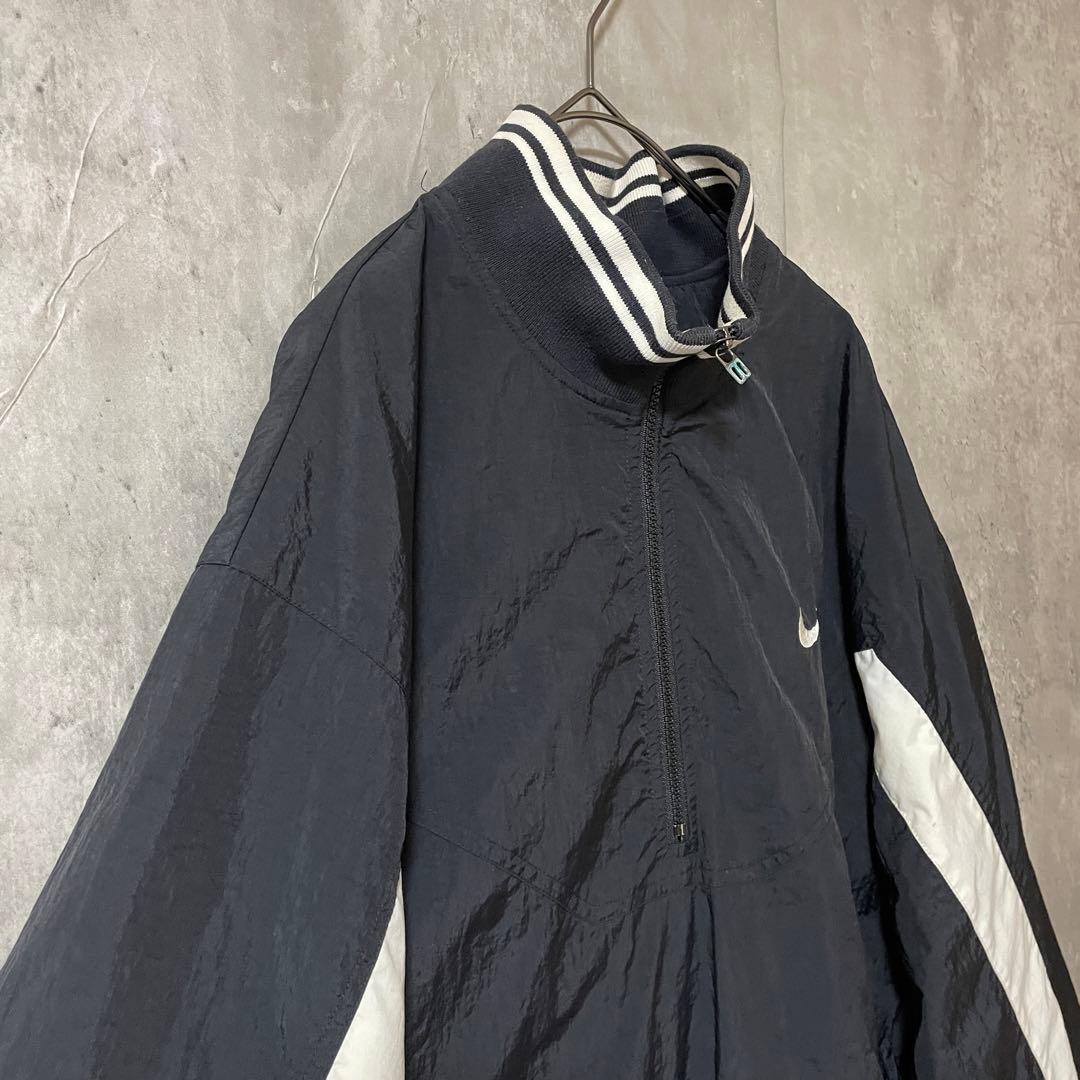 NIKEナイキナイロントラックジャケットハーフジップ黒ブラック刺繍ロゴ希少90s