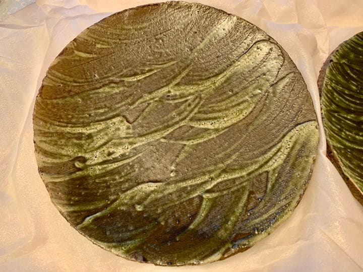 値下げ！【益子焼】坂田甚内　緑釉波立文皿　２枚