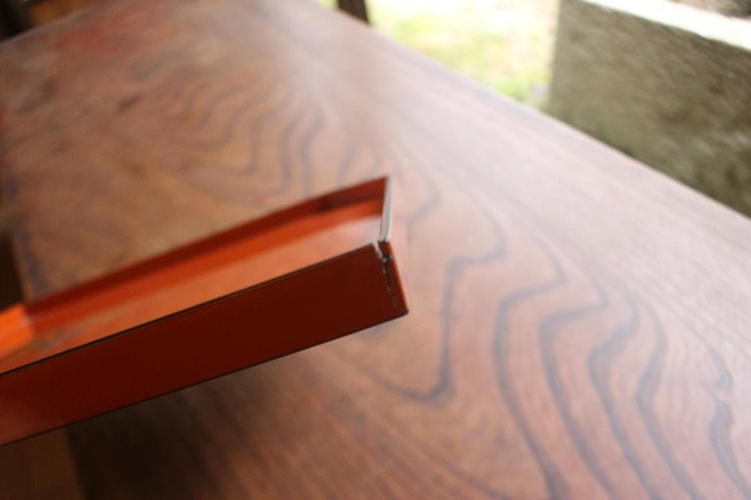 傷有参考品！時代朱漆に風情ある草花絵の映える折敷2点（検輪島塗京塗懐石膳お膳お盆