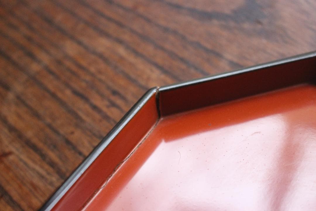 傷有参考品！時代朱漆に風情ある草花絵の映える折敷2点（検輪島塗京塗懐石膳お膳お盆