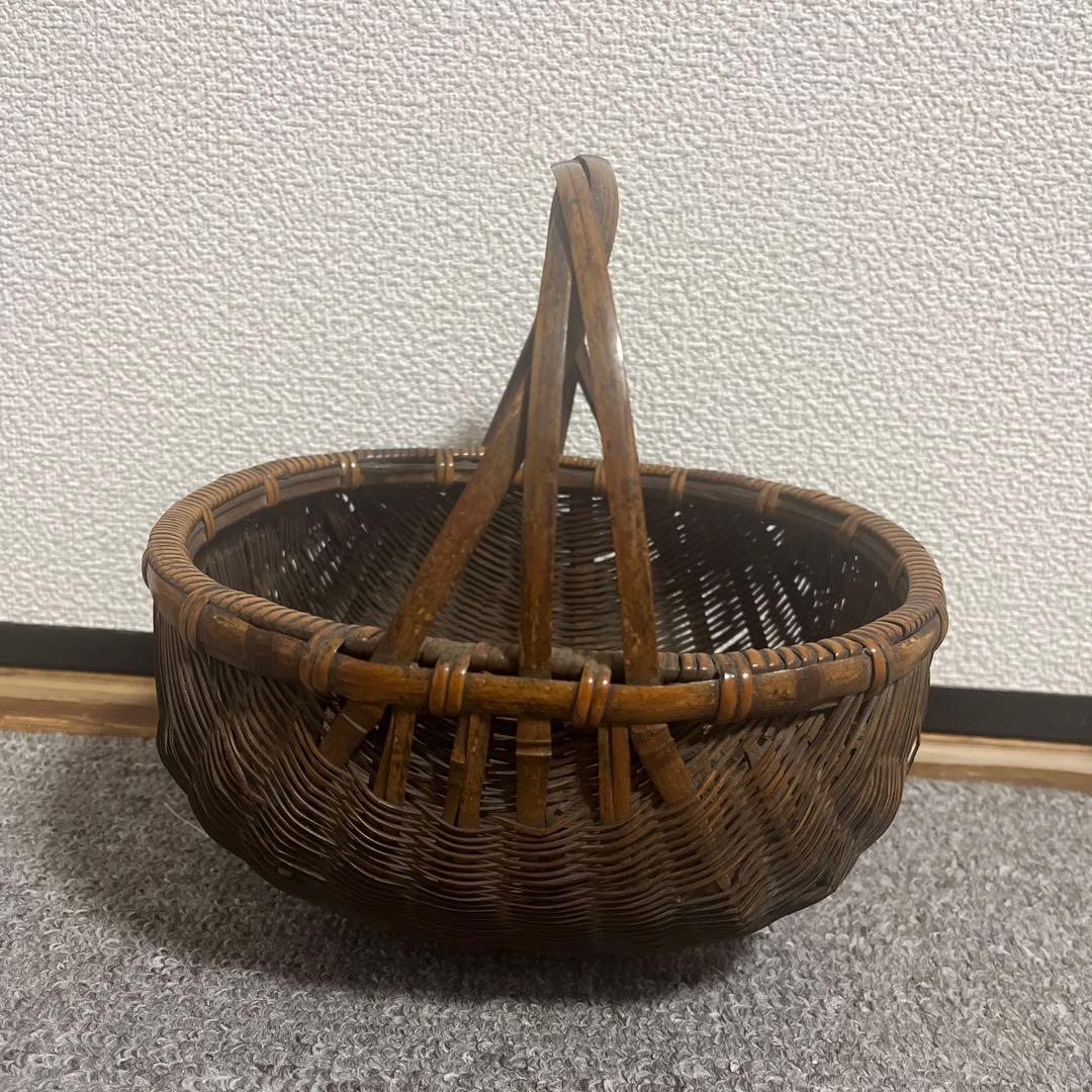 江戸時代　竹かご　バンブーバスケット　竹籠　アジアン雑貨　和風アンティーク レア