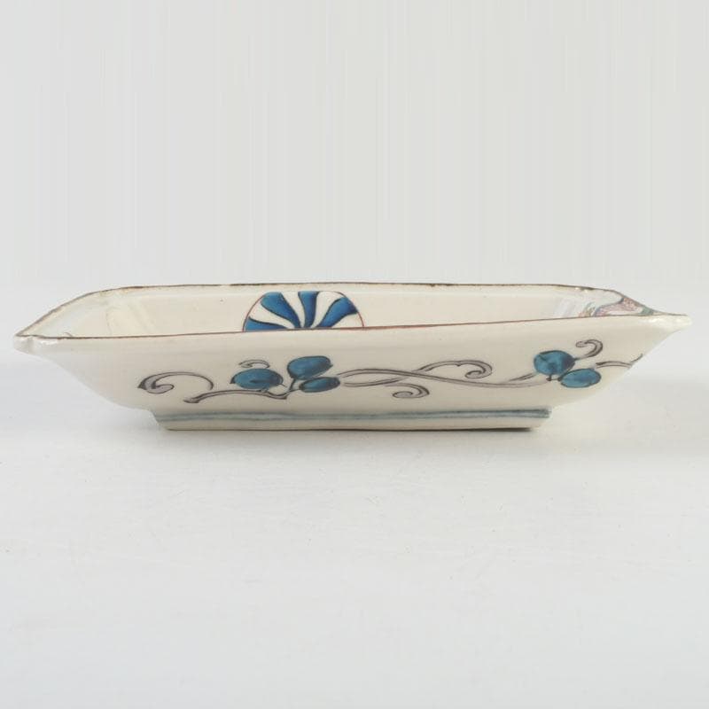 九谷焼　古九谷　角福銘　色絵花草文　四方皿　時代箱　C　9248