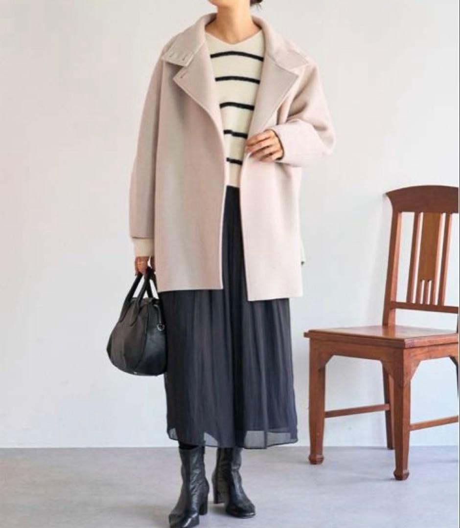 【美品】今季物 BEARDSLEYドルマンリバーコート ライトグレー