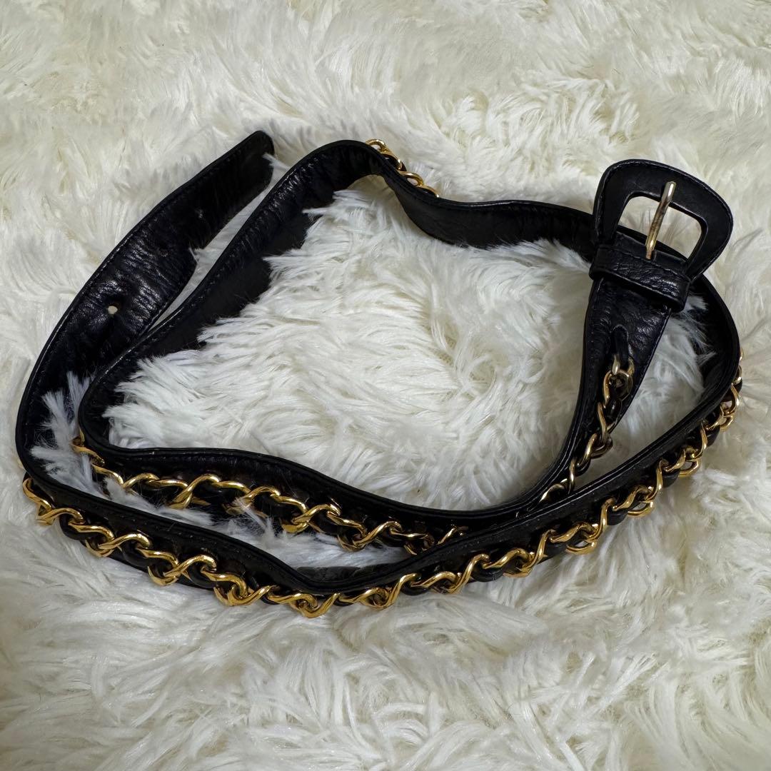 シャネル ウエストポーチ マトラッセ ラムスキン ヴィンテージ ココマーク 黒