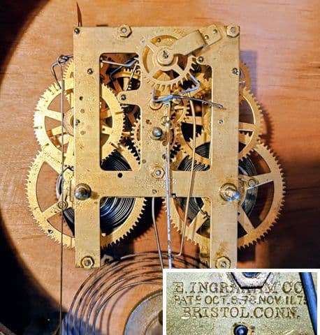 〈完動・美品〉E.INGRAHAM　金箔本四ツ丸達磨ゼンマイ振り子時計