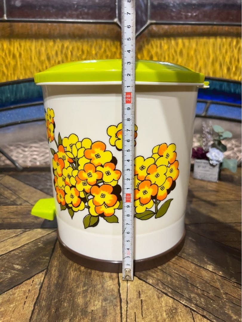 美品　ペダルペール インテリア ごみ箱 昭和レトロ レトロポップ 花柄