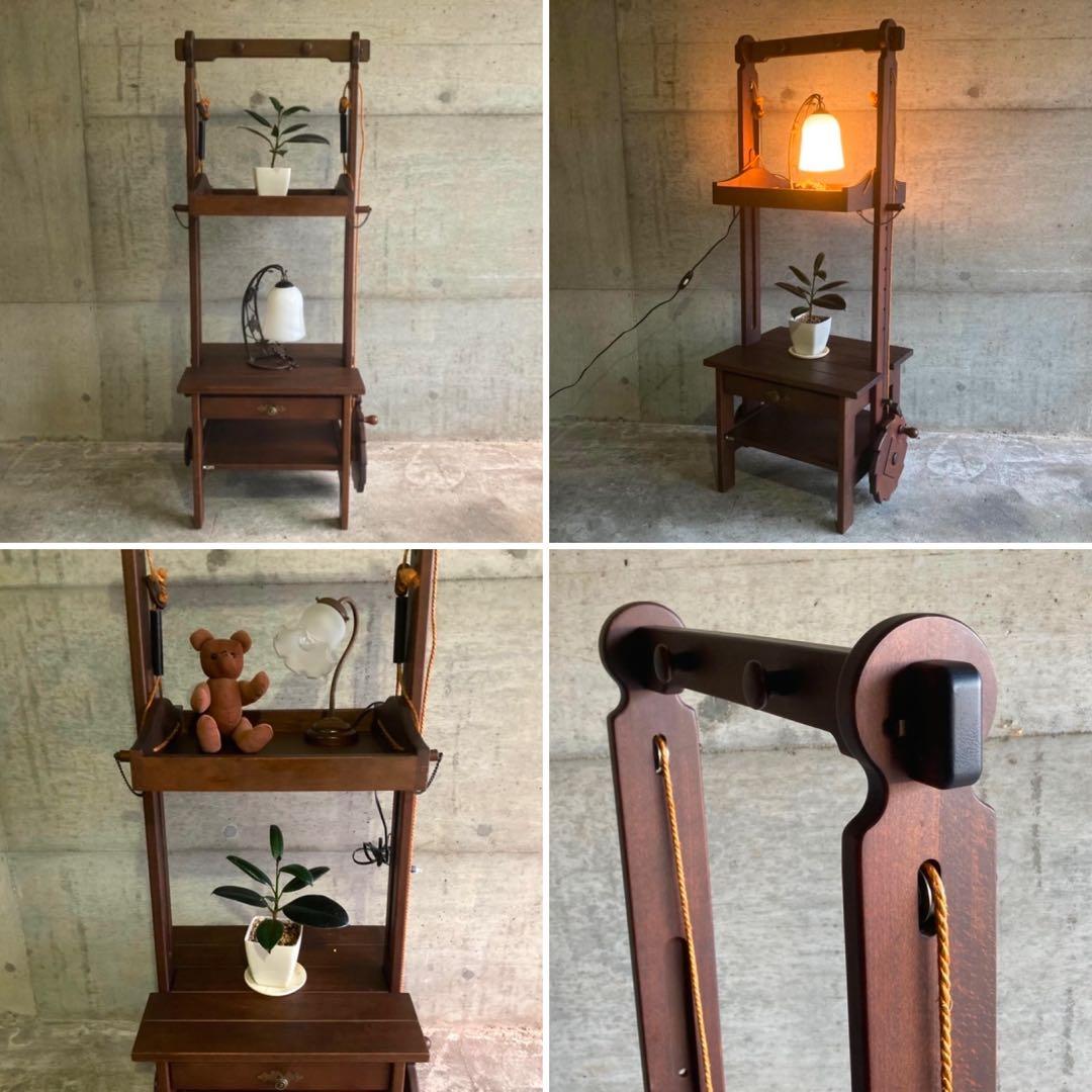 オールドカリモク ラック キャビネット 飾り棚 滑車 木製 レア 希少 レトロ