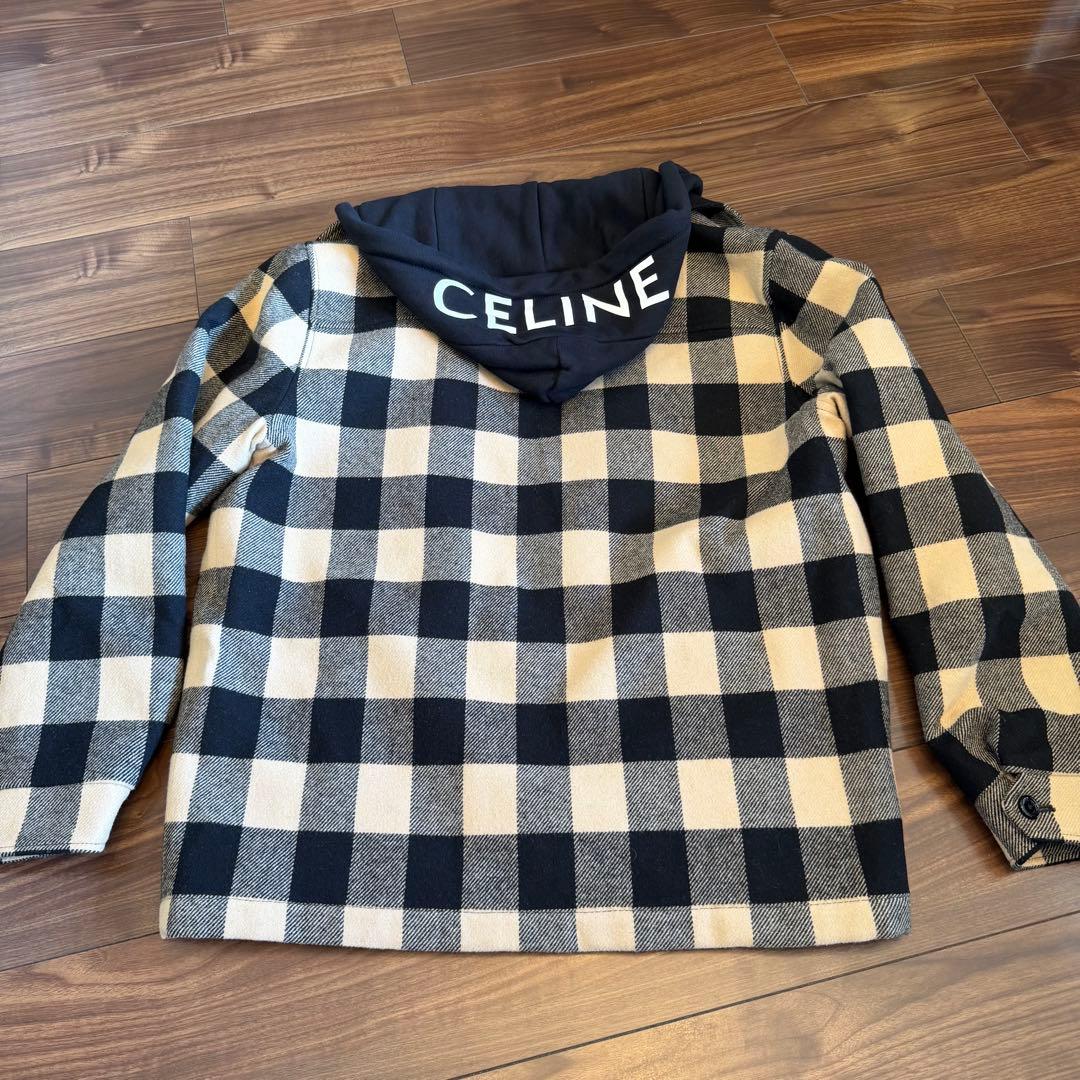 CELINE ウール ロゴフード付きチェックジャケット 2W68A055Z