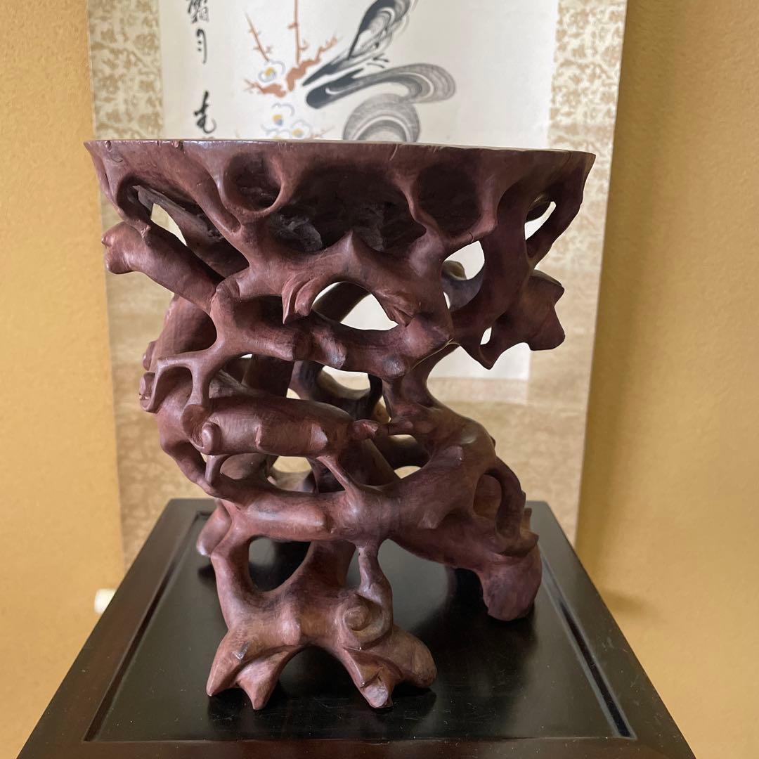 中国古玩 唐木 根台 根卓天然彫 花台 香炉台 盆栽台