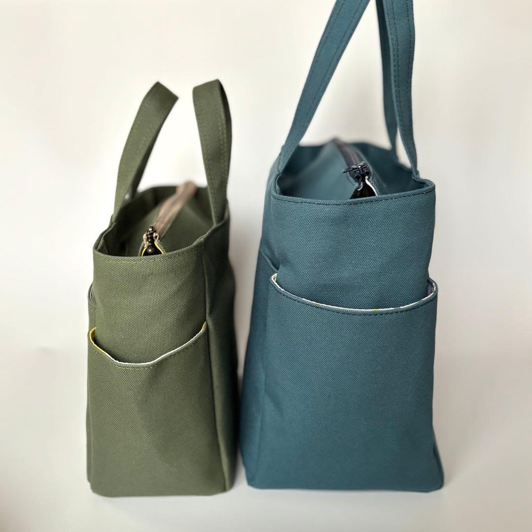 【ぽの】大きなリボンのサイドポケット付きトートバッグL 倉敷8号帆布