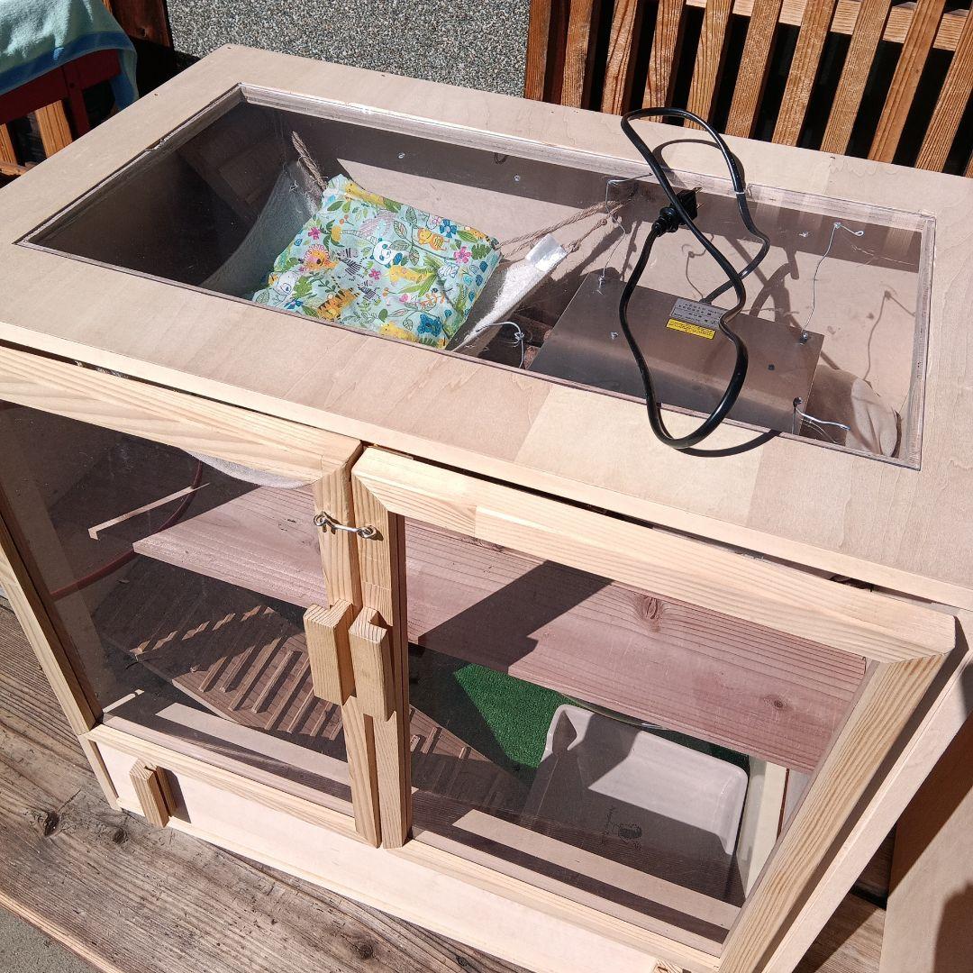 自作のケージ　小動物　ハリネズミ　特大サイズ　フルセット　収納　木製無垢　飼育用