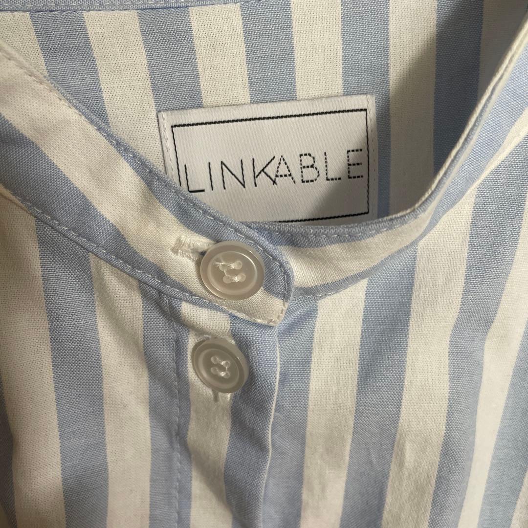 LINKABLE リンカブル　ブルーストライプ餃子ブラウス　シャツ