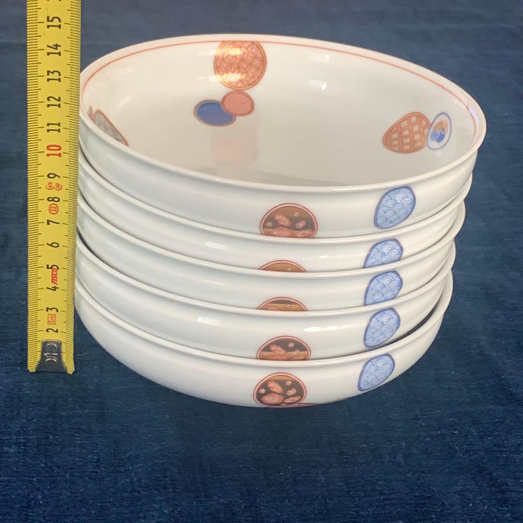 【新品】【有田焼】カラフル模様の浅い皿　５個セット