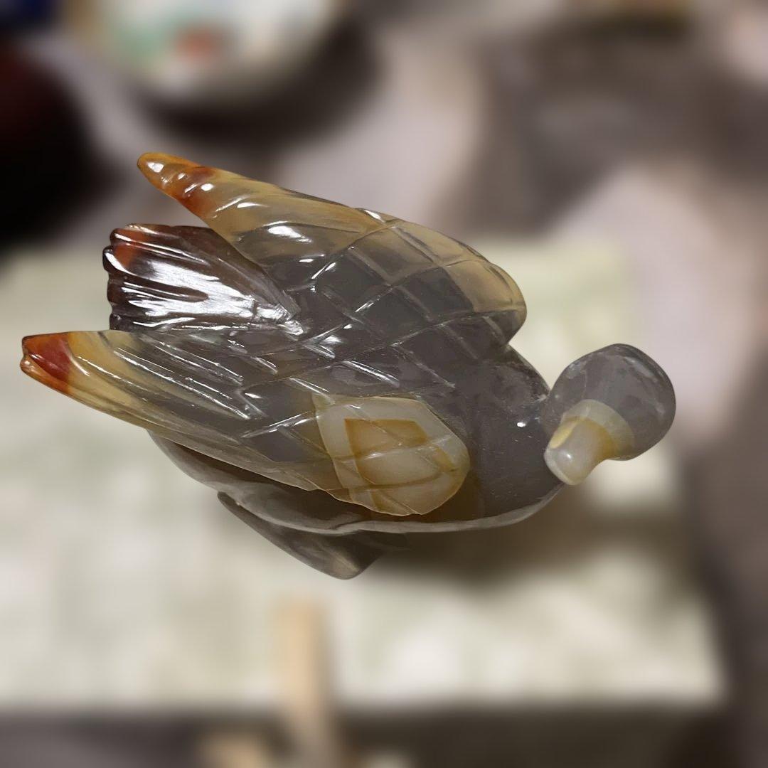 瑪瑙彫刻 鳥の置物 グレーオレンジ