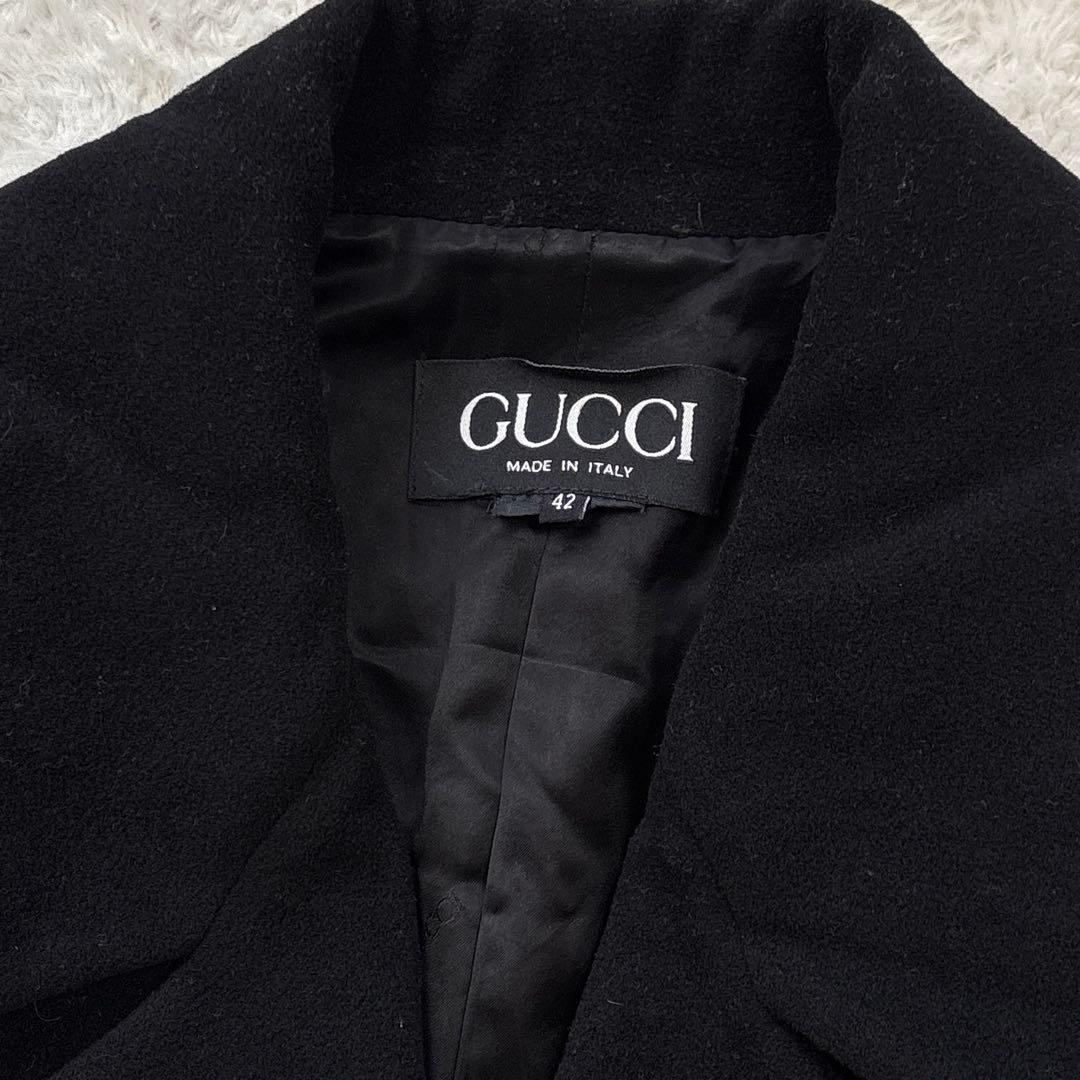GUCCI グッチ　アンゴラウールピーコート　ヴィンテージ ブラック　金釦