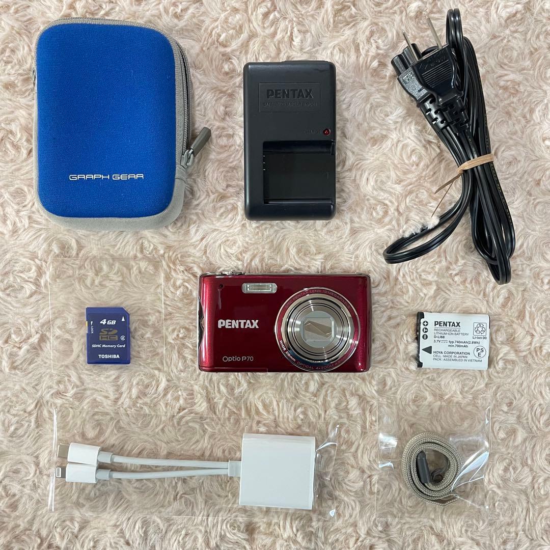 スマホ転送OK✨PENTAX Optio P70✨動作確認済 可愛い 鮮やかな赤