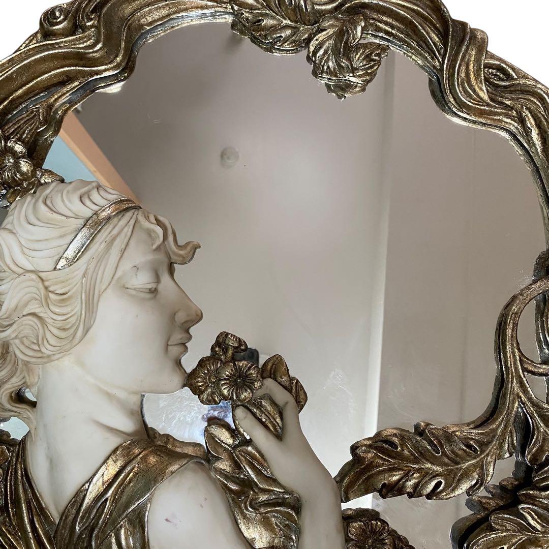 【良品】ロココアンティーク　イタリア　豪華　西洋美人像　壁掛け　鏡