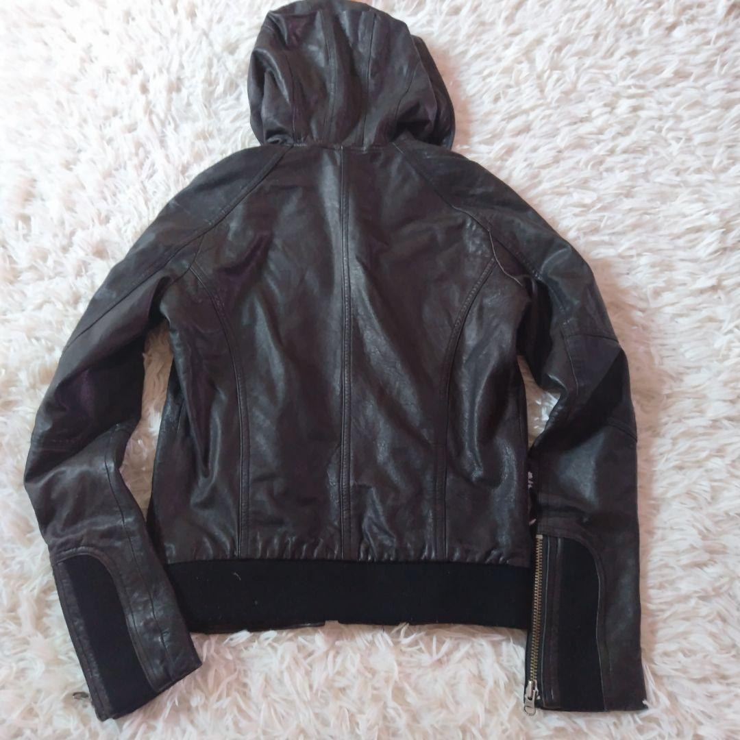 ungrid ラムレザー　フード付レザージャケット　黒ブラック　羊革