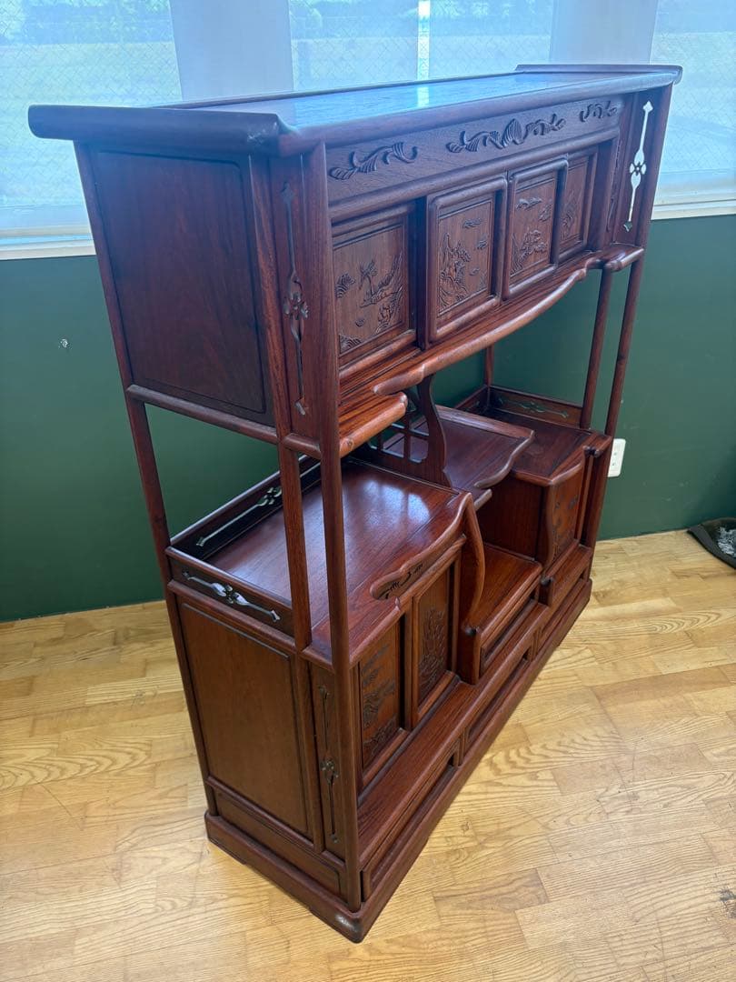 M132 茶タンス 幅1190mm 彫刻入り