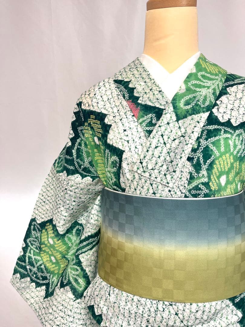 【美おり】YK52002 浴衣 有松絞り 浴衣 花柄 みどり色 トールサイズ