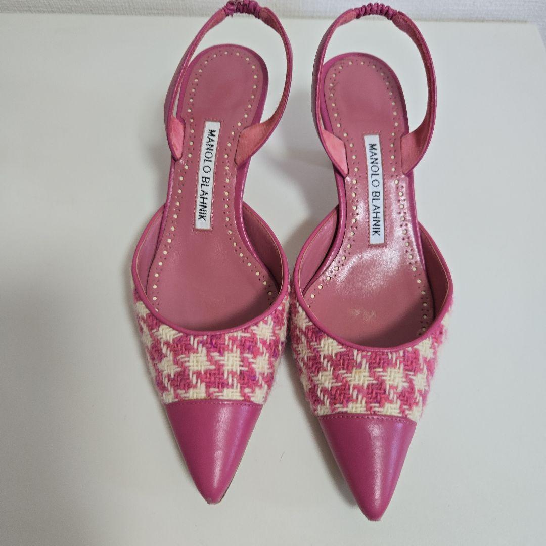 MANOLO BLAHNIK ピンクスリングバックミュール