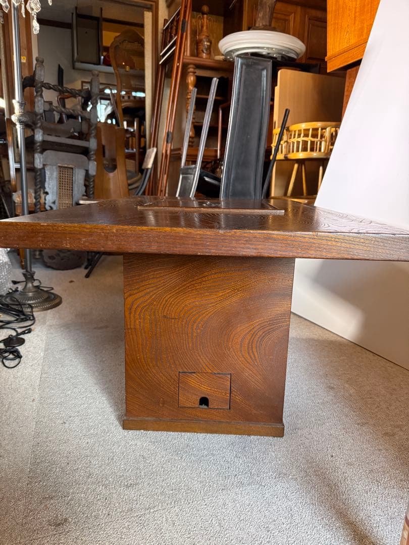 引取限定！　銅製火鉢付 囲炉裏テーブル 昭和レトロ 木製 当時物　現状品