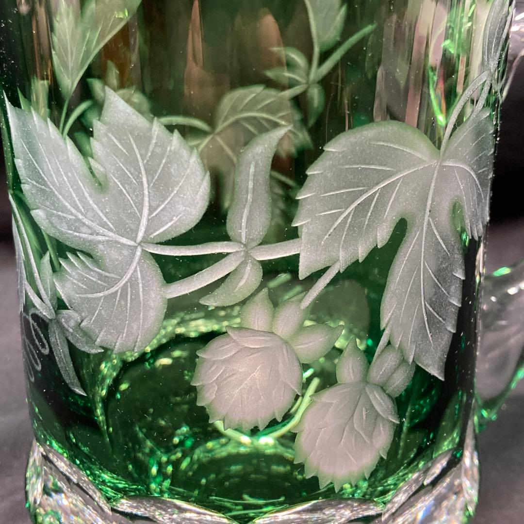 【美品】カガミクリスタル ビアジョッキ グリーン