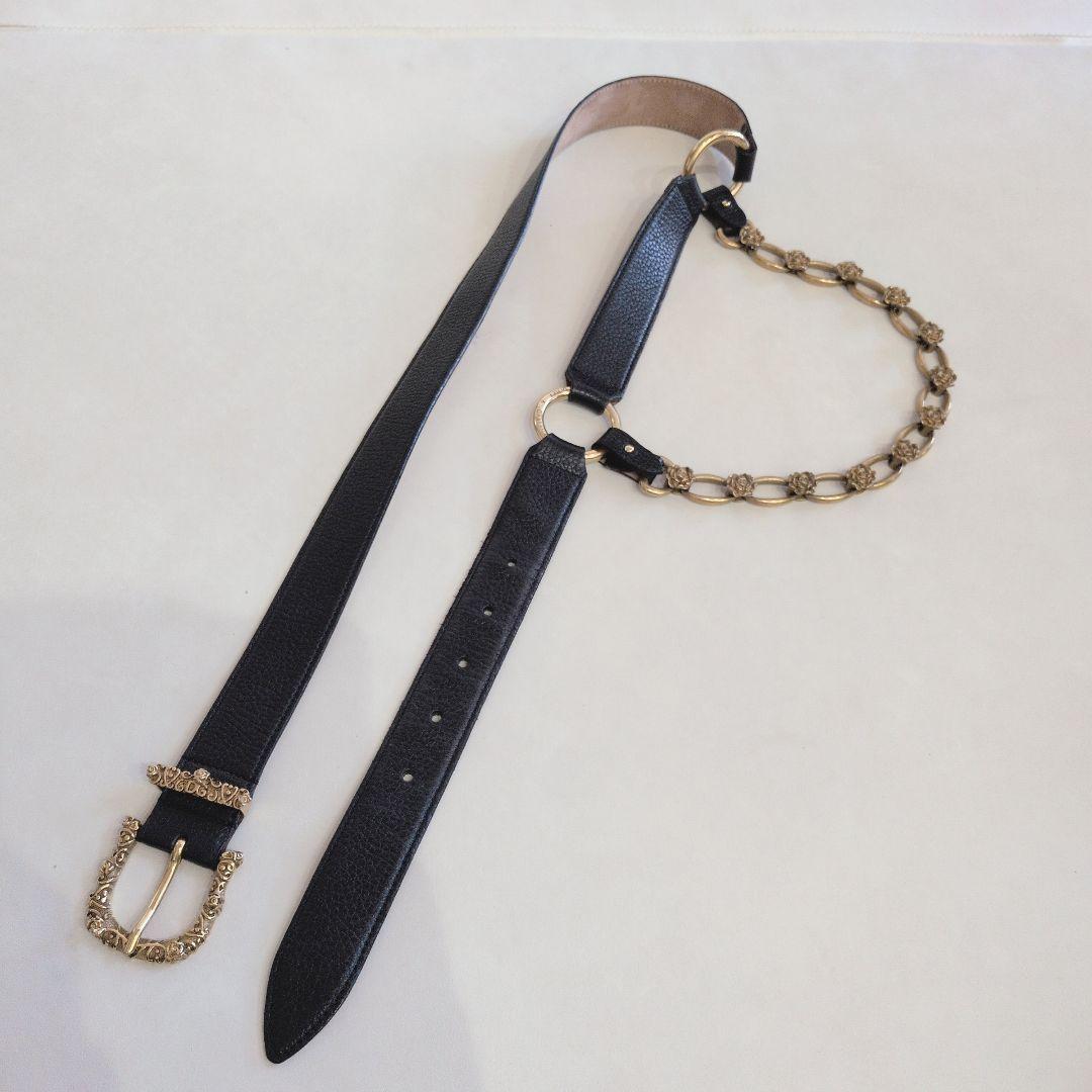 DOLCE&GABBANA 薔薇モチーフ 黒レザー装飾ベルト