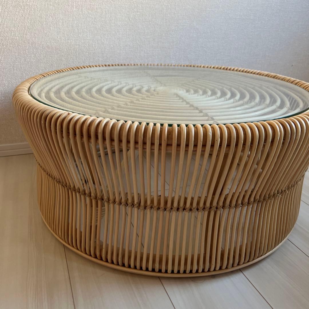 配送料込！籐づくりガラステーブル