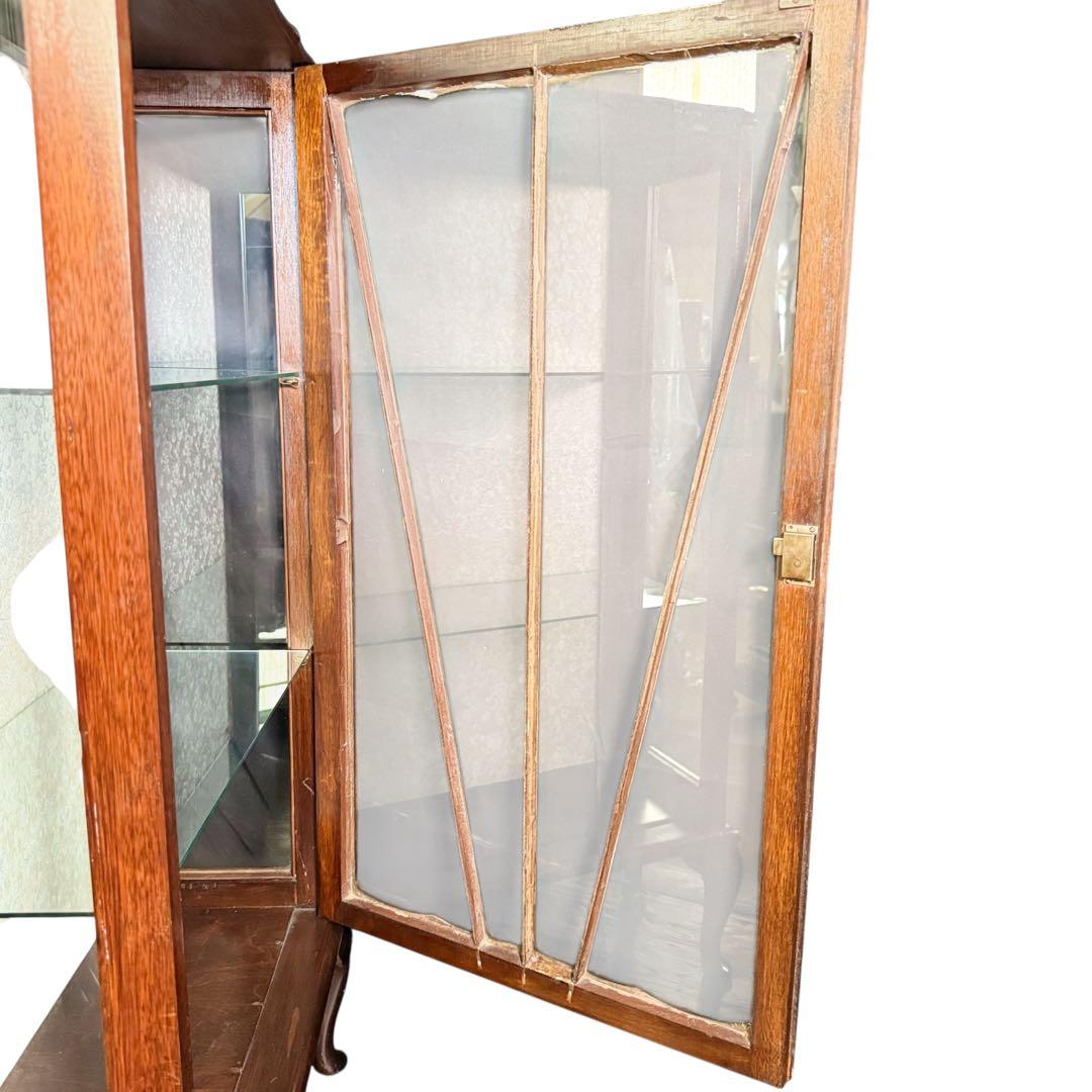 HR765 アンティーク　キュリオケース　英国　鍵付き　３面彩光　猫脚