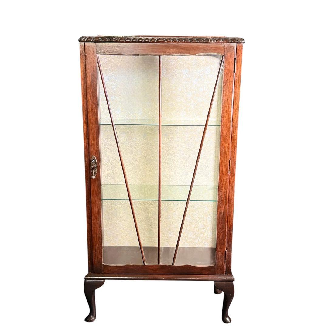 HR765 アンティーク　キュリオケース　英国　鍵付き　３面彩光　猫脚