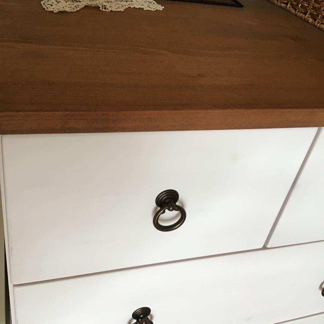 フレンチカントリー ホワイト木製チェスト 6引き出し 5段 ツートン