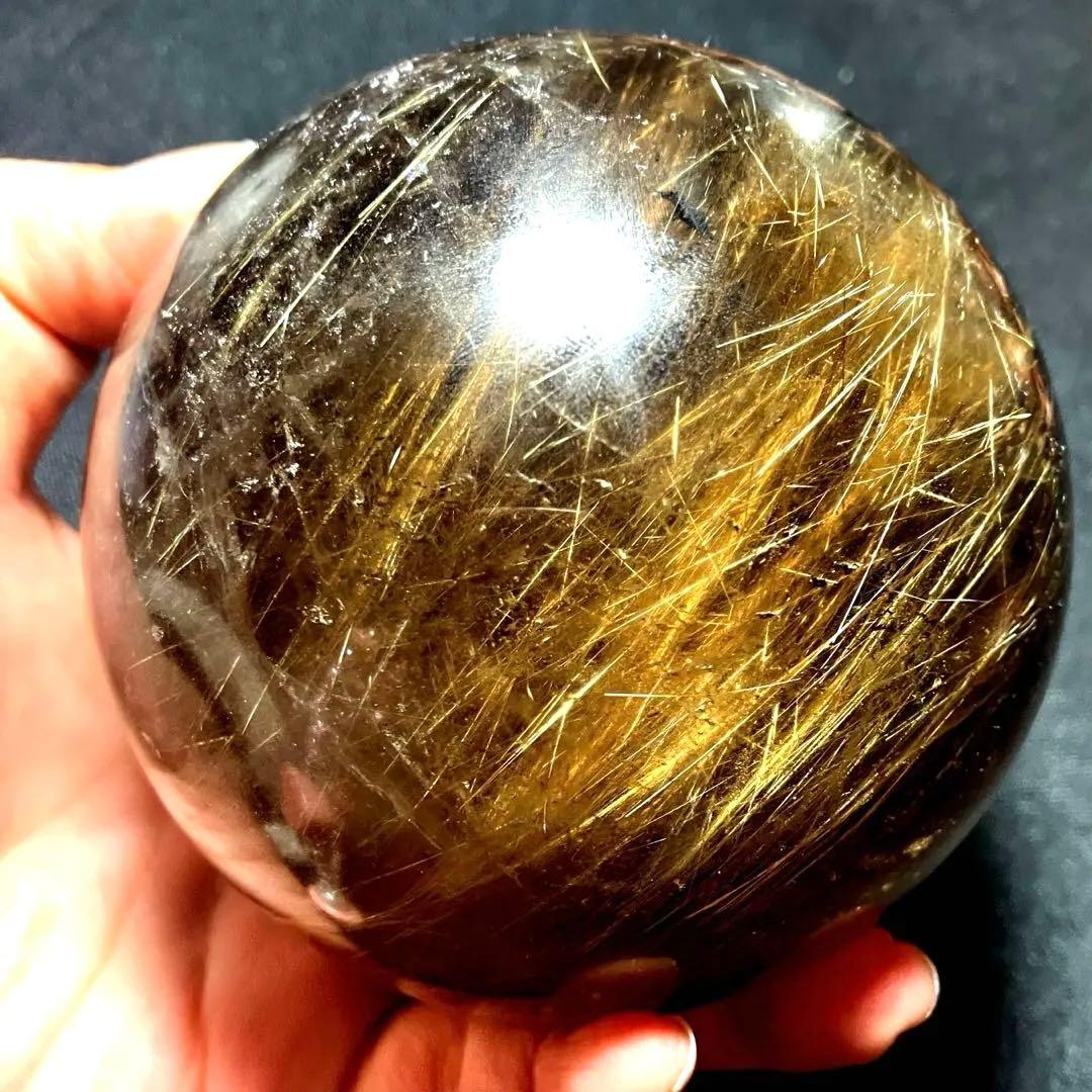 超絶綺麗✨超特大　98mm ゴールドルチルクォーツ　丸玉スフィア　金針水晶