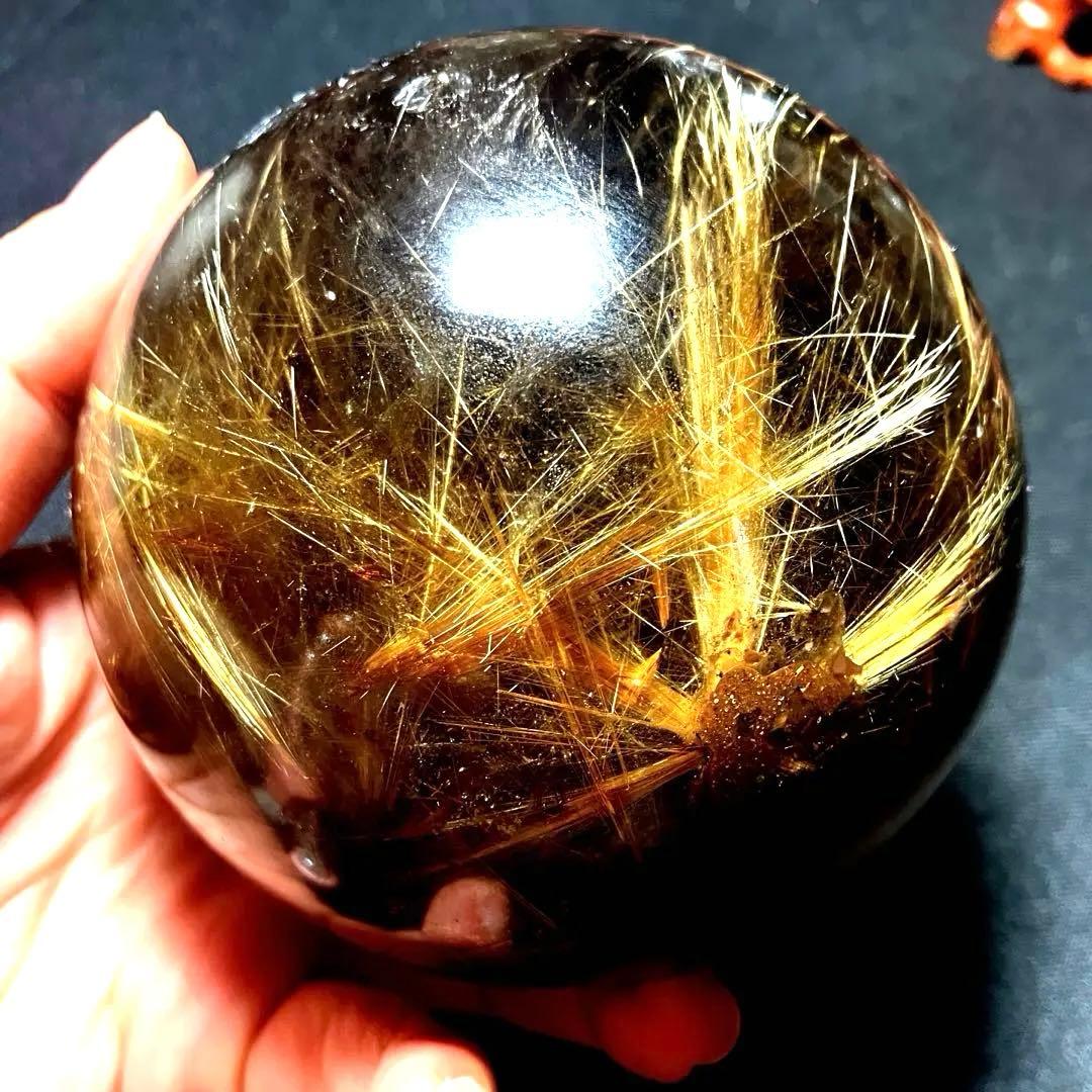 超絶綺麗✨超特大　98mm ゴールドルチルクォーツ　丸玉スフィア　金針水晶